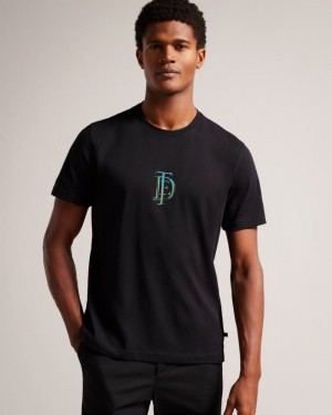 Black Ted Baker Achram Short Sleeve Regular Fit Logo T-Shirt Tops | SVCXLUF-59
