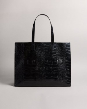 Black Ted Baker Allicon Mock Croc Icon Tote Bag Tote Bags | CFHWUBT-62