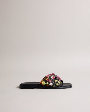 Black Ted Baker Ashni Floral Soft Knot Sandals Sandals & Sliders | FRTIJWQ-08