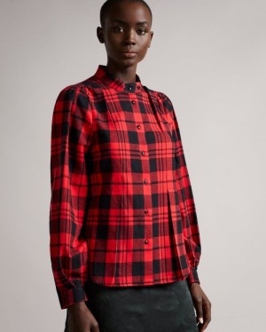 Black Ted Baker Briten Check Flannel Shirt With Knife Pleat Tops & Blouses | MJWYXCP-87