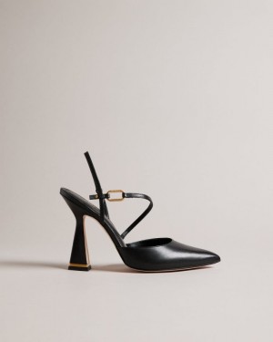 Black Ted Baker Coriana Geometric Heel Pointed Court Shoes Heels | YHLKCAZ-14