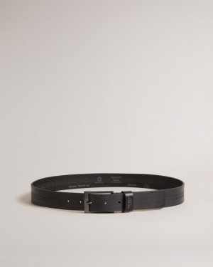 Black Ted Baker Crisic Stitch Detail Leather Belt Belts | UHWIDRM-80