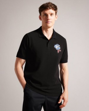 Black Ted Baker Crownn Short Sleeve Coronation Polo Shirt Polo Shirts | BARLFXY-46
