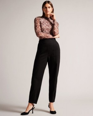 Black Ted Baker Eliona Barrel Trousers With Pin Tuck Detail Trousers & Shorts | GILYKWB-38