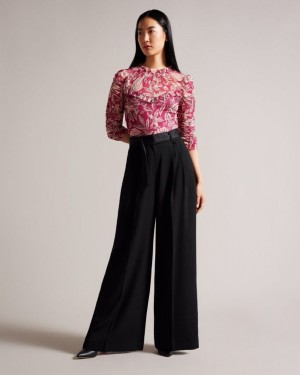 Black Ted Baker Eliziie Wide Leg Trousers With Pleat Detail Trousers & Shorts | DNRXYBW-15
