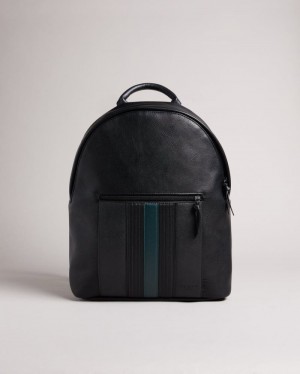 Black Ted Baker Esentle Striped PU Backpack Backpacks | CBYTWGX-69