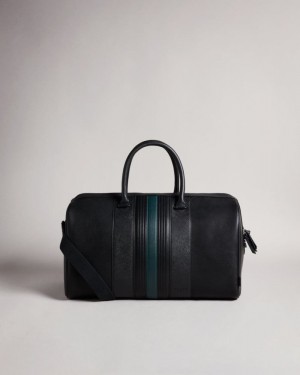 Black Ted Baker Evyday Striped PU Holdall Holdalls & Weekend Bags | CJASYVL-28