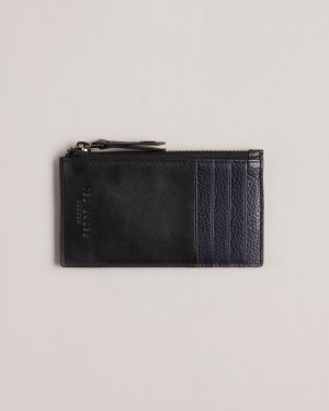 Black Ted Baker Fineas Waxy Leather Card Holder Wallets & Cardholders | TLOGEMB-89