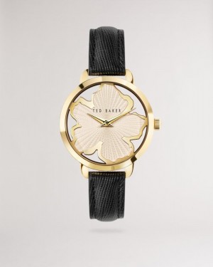Black Ted Baker Galaten Magnolia Dial Leather Strap Watch Watches | GHJZWTO-68