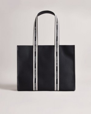 Black Ted Baker Georjey Branded Webbing Canvas Tote Tote Bags | DPAUTYF-07