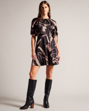 Black Ted Baker Gilliaa Abstract Print Mini Dress Dresses | ZHSNXJC-65