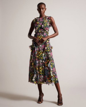 Black Ted Baker Gloriha Sleeveless Waterfall Maxi Dress Dresses | HBSNVFO-32