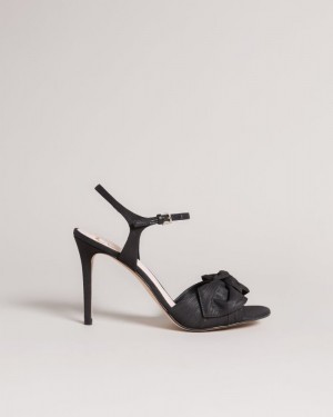 Black Ted Baker Heevia Moire Satin Bow Heeled Sandals Heels | TFOKHMR-05