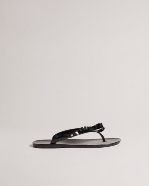 Black Ted Baker Jassey Bow Flip Flops Sandals & Sliders | LXGAYBE-39