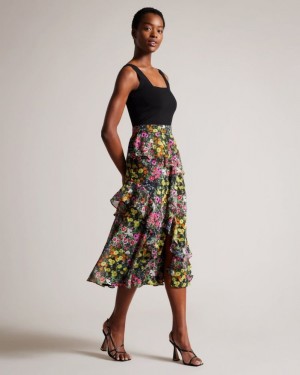 Black Ted Baker Jennias Knit Bodice Dress With Ruffle Skirt Dresses | XNRCHLE-15