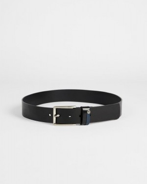 Black Ted Baker Keepsak Contrast Detail Leather Belt Belts | ORNJIGW-56