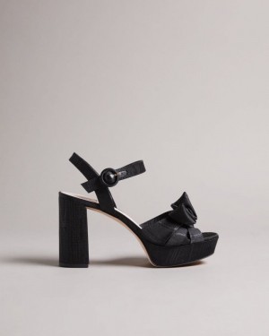 Black Ted Baker Kenziie Heeled Bow Sandal Heels | FLGBKRA-34