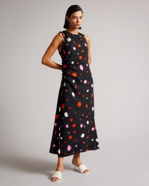 Black Ted Baker Lizzzee Ruched Side Detail Midi Dress Dresses | UQHOMEC-97