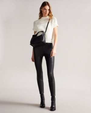 Black Ted Baker Madson Faux Leather Leggings Trousers & Shorts | TSWEORX-08