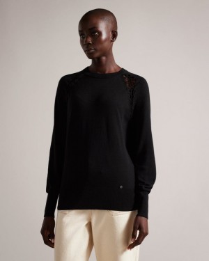 Black Ted Baker Mariny Raglan Jumper With Stitch Insert Jumpers & Cardigans | GJEIWTY-98