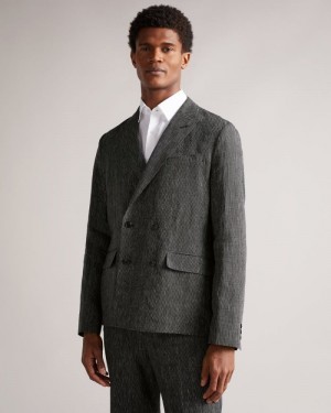 Black Ted Baker Naver Fine Stripe Double Breasted Blazer Coats & Jackets | HXTRSIE-39