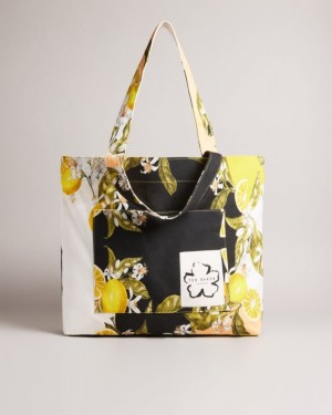 Black Ted Baker Oliieea Floral Printed Beach Bag Tote Bags | TARVCGN-40