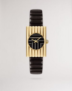 Black Ted Baker Otolee Rectangle Framed Leather Watch Watches | KOARUWY-14