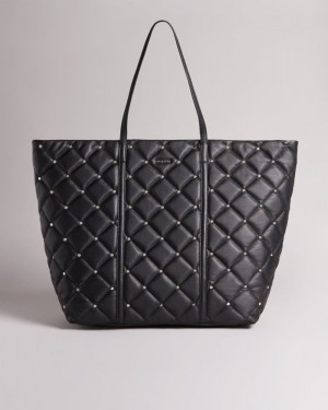 Black Ted Baker Pascale Quilted Studded Tote Tote Bags | TYFMODP-50