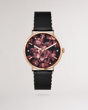 Black Ted Baker Phyliis Glitched Floral Printed Dial Watch Watches | SOPINHQ-98