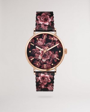 Black Ted Baker Phylli Glitched Floral Printed Watch Watches | FUJDMVN-47