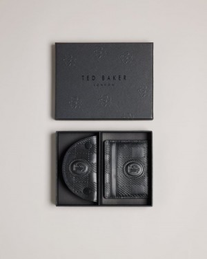 Black Ted Baker Sharet Leather Check Key And Card Holder Wallets & Cardholders | OHIGSQE-45