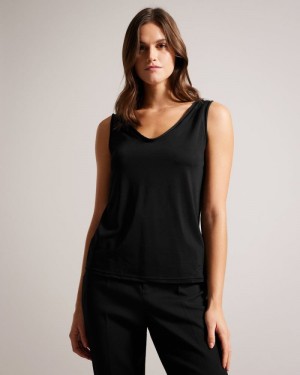 Black Ted Baker Shavon V Front Vest Tops & Blouses | MZCUHIO-24