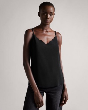 Black Ted Baker Siina Scallop Neckline Cami Top T-Shirts & Vests | EQCAFPZ-25