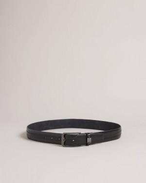 Black Ted Baker Siymon Mixed Texture Leather Belt Belts | FTVDRGA-31