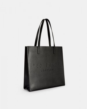 Black Ted Baker Soocon Large Crosshatch Icon Bag Tote Bags | HRAKJYU-72