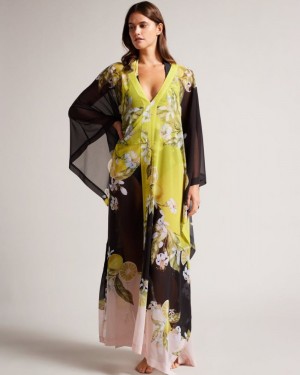 Black Ted Baker Sopheya Lemon Print Maxi Cover Up Swimwear & Beachwear | SRZLFGH-79