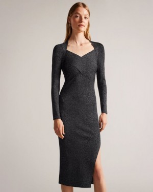 Black Ted Baker Tabytha Slim Fit Cross Over Knit Dress Dresses | ERXTOYB-52