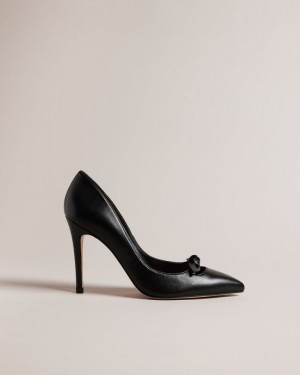 Black Ted Baker Teliah Leather Bow Embellished Court Heels Heels | OVFSZGC-61