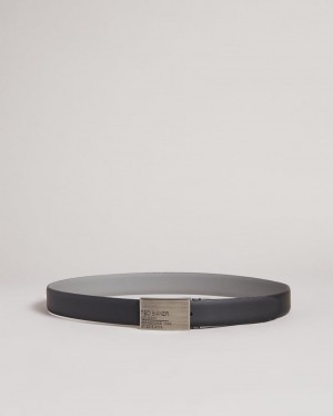 Black Ted Baker Tonks Reversible Plate Leather Belt Belts | KJRBCXV-53