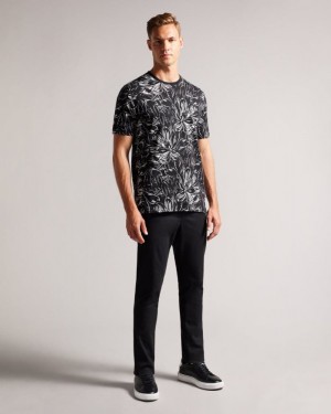 Black Ted Baker Vennel Short Sleeve Oversized Floral T Shirt Tops | BLFAXGJ-57
