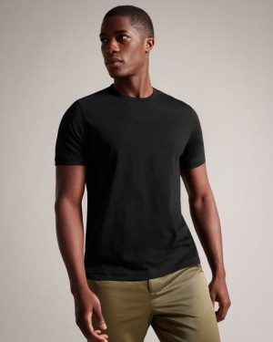 Black Ted Baker Wilkin Short Sleeve Branded T-Shirt Tops | NQBZRMD-14