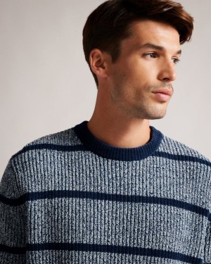 Blue Ted Baker Angio Regular Fit Textured Stripe Jumper Jumpers & Knitwear | FQPINOM-41