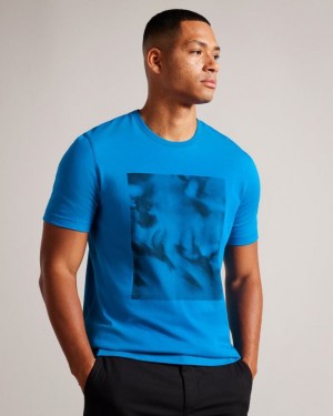 Blue Ted Baker Mangata Short Sleeve Regular Fit Abstract Print T-Shirt Tops | IUYMGAK-84