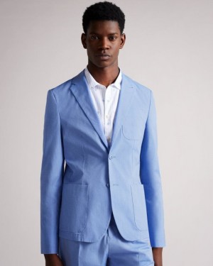 Blue Ted Baker Paco Shot Cotton Blazer Suits | NZKAWYR-21