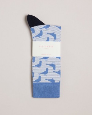 Blue Ted Baker Pidgsok Pigeon Print Socks Socks | RITNUAM-39