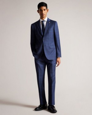 Blue Ted Baker Sennetr Check Suit Trousers Suits | RLFEWQJ-71