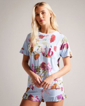 Blue Ted Baker Sophe Floral T-Shirt And Shorts Pyjama Set Lingerie & Pyjamas | GCFTHNU-56