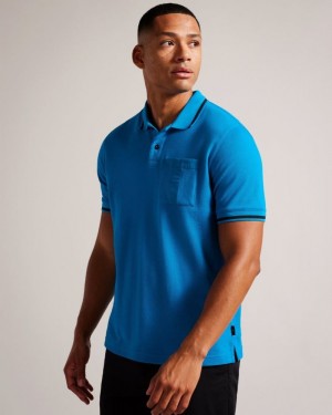 Blue Ted Baker Wayfar Regular Fit Polo Shirt With T Pocket Polo Shirts | ZEXYPDO-46