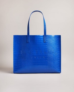 Bright Blue Ted Baker Allicon Mock Croc Icon Tote Bag Icon Bags & Signature Bags | IWBFJMP-96