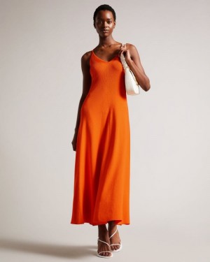 Bright Orange Ted Baker Marrlyy Rib Knit Maxi Dress Dresses | WQBVPCS-63